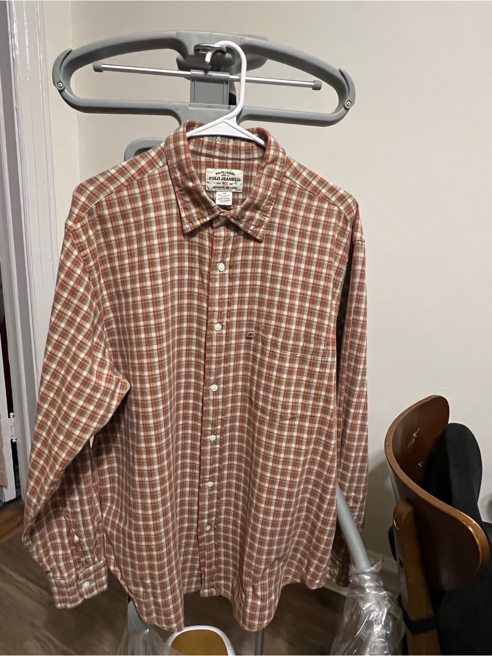 Ralph Lauren Polo Jeans Co. Men's Rust and Cream Plaid Button-Down Shirt - Picture 2 of 6
